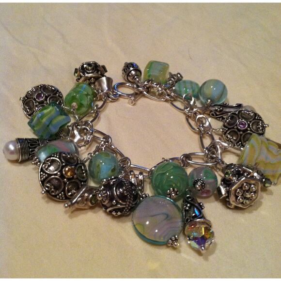 Lela Belle Hand Blown Murano Glass Beads - Set of 9 - Shades of Turquoise A13 - Picture 11 of 12